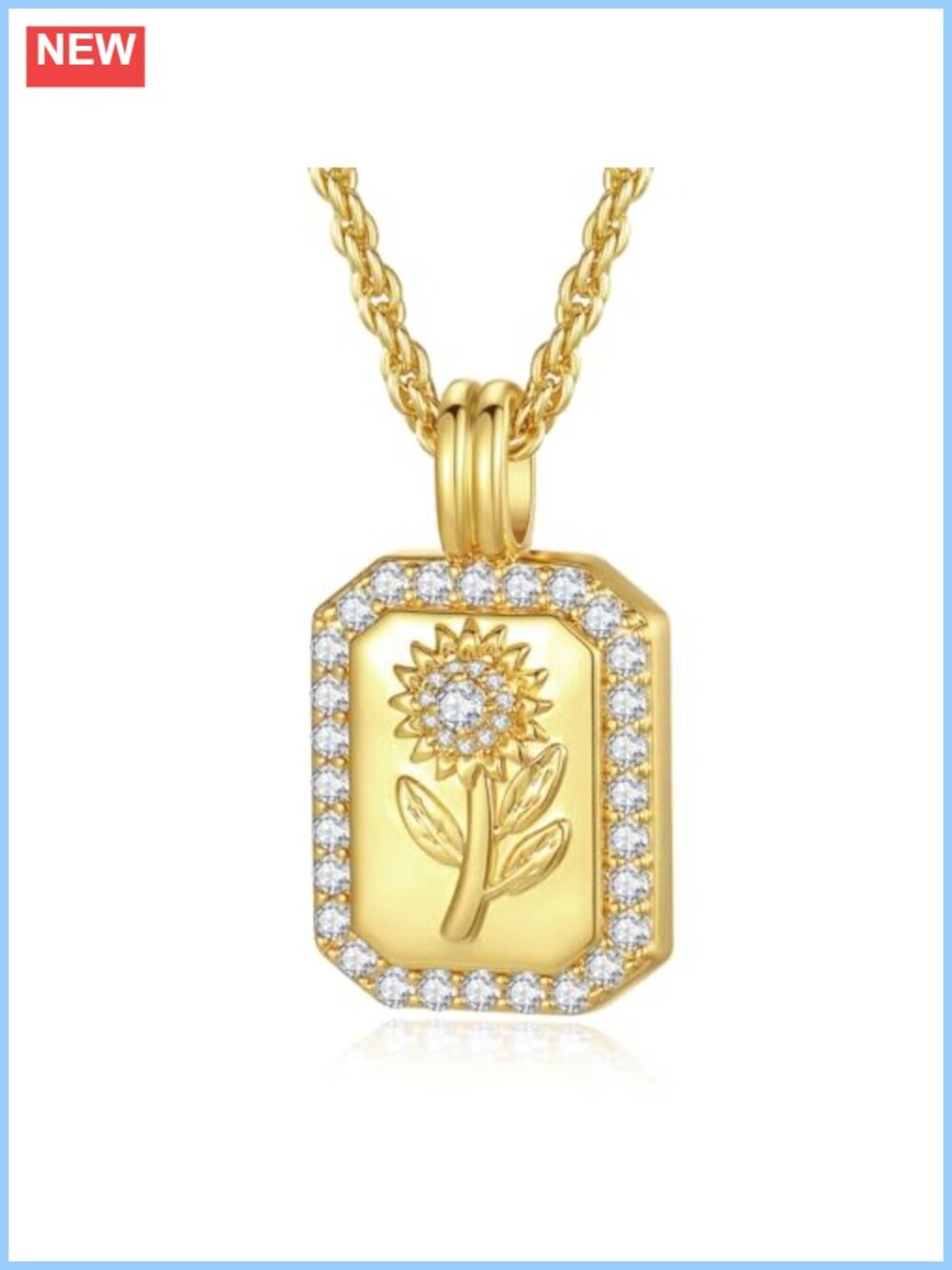 24K Gold Plated Sunflower Pendant Necklace 925 Sterling Silver CZ